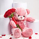 Red Roses with Big Pink Teddy