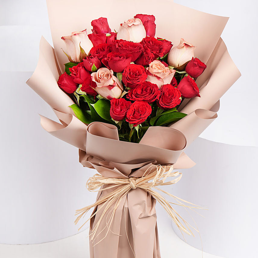 5 Cappaccino and Red Roses Bouquet